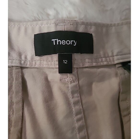 Theory Khaki Tan Mini Skirt Pockets Size 12 Preppy Minimalist - Picture 7 of 8